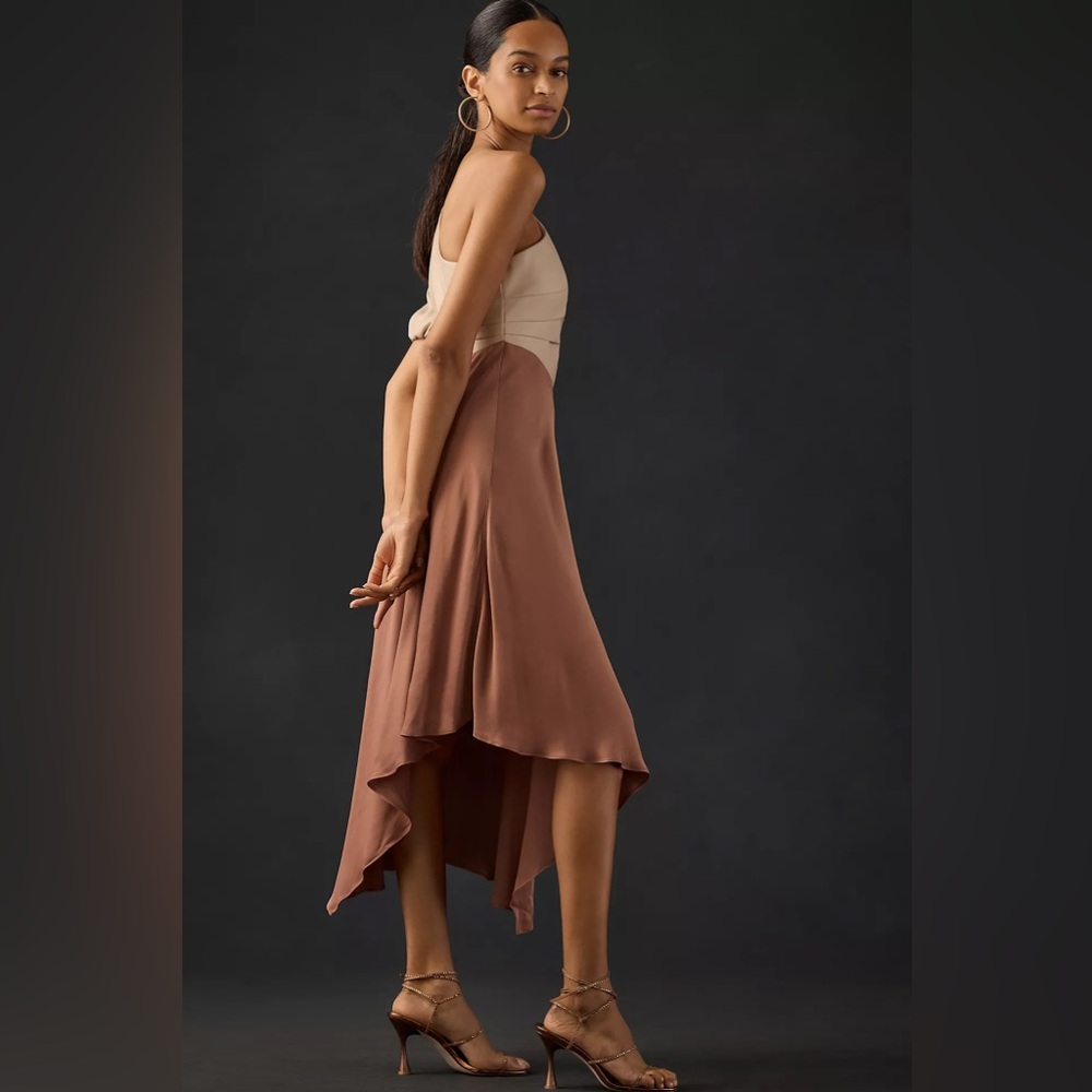 By Anthropologie Faux Leather One-Shoulder Asymmetrical Midi Dress - Picture 3 of 7